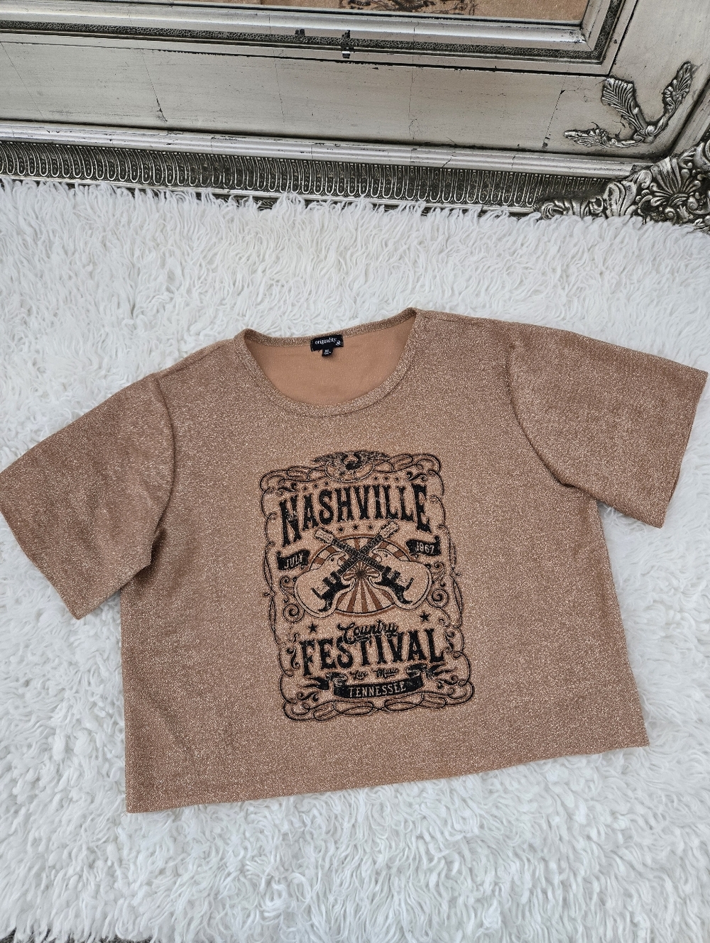 Originality Nashville Country Music Festival Cropped Glitter Bronze Tshirt XL
